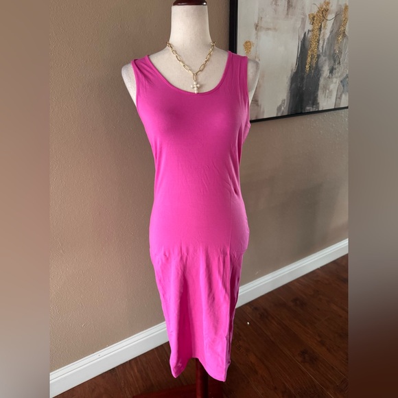 Pink Sleeveless Bodycon Midi Stretchy Dress - Picture 7 of 7